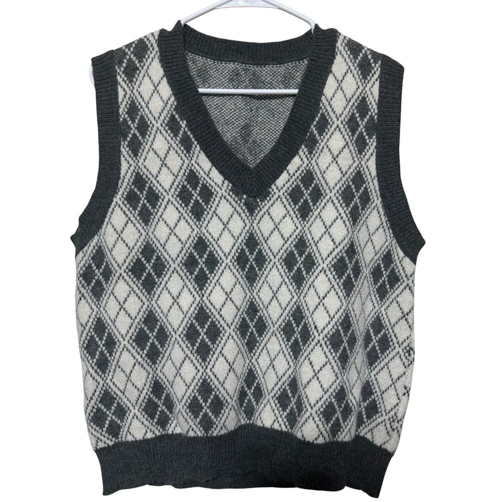Grey Argyle Sweater Vest Mens M Wool Cashmere blend Preppy Academia classic